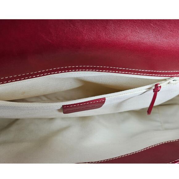 LANCEL WOMEN'S RED LEATHER - CREAM LINER TOP HANDLE HANDBAG W/ DUST BAG 15" x 7" - Picture 9 of 16